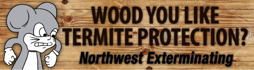 northwest termite billboard displaying the cartoon mascot with wood panel background