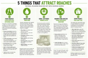A Northwest Exterminating chart showing the five things that actually attract roaches into Georgia homes.