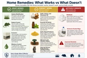 A Northwest Exterminating chart showing which home remedies keep snakes away and which don't.