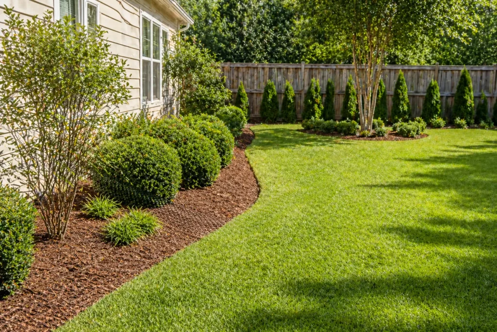 A tidy, short-cut Southeast backyard — the kind of habitat modification that works as natural snake repellent.