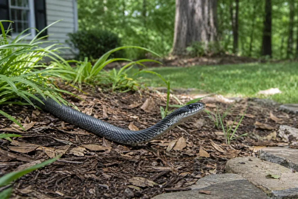 A non-venomous snake in a Southeast yard, the kind of sighting that prompts most homeowners to search for snake repellent.