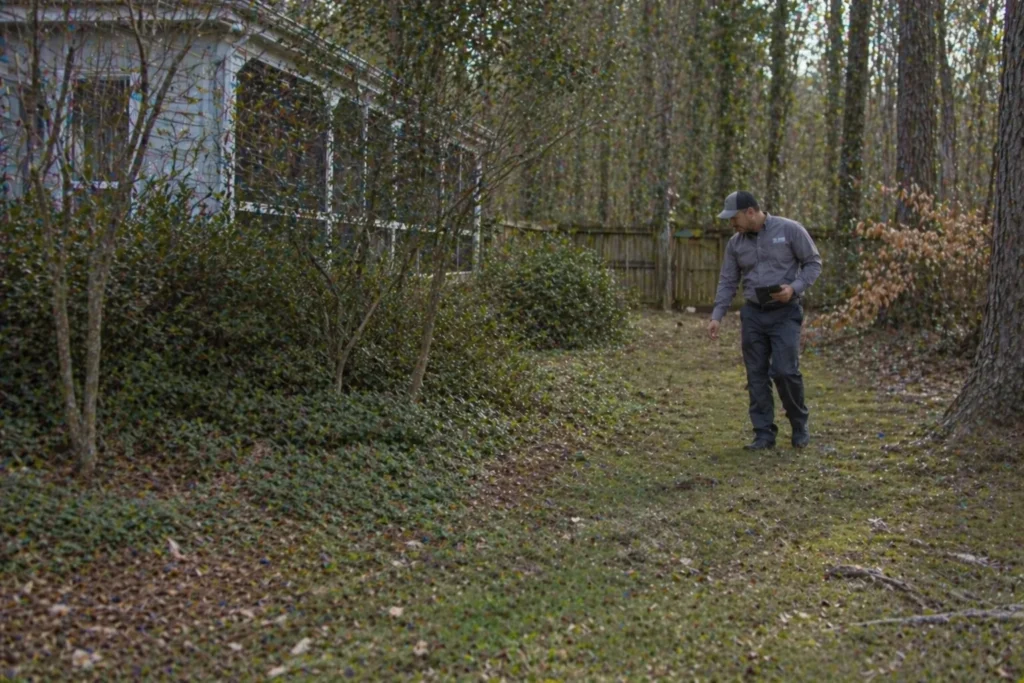 A Northwest Exterminating technician performing a property inspection — professional snake control services in Georgia