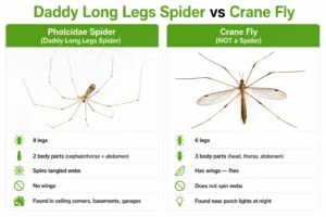 Daddy long legs spider vs crane fly anatomy comparison — how to tell a Pholcidae spider apart from a crane fly insect.