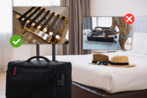 checking hotel bed for bed bugs before staying