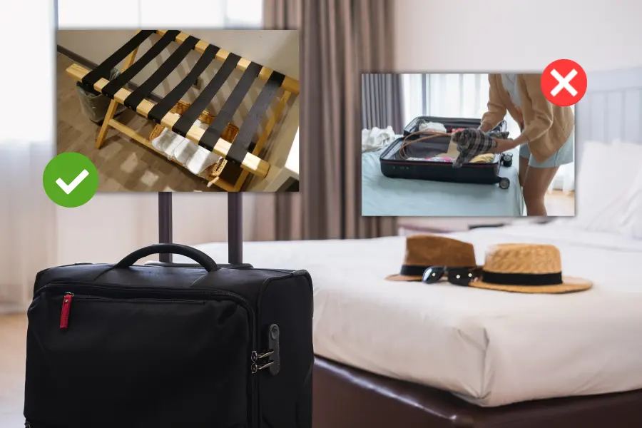 checking hotel bed for bed bugs before staying