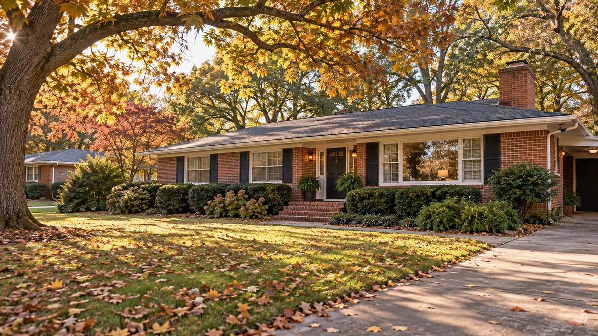 Brick ranch home in Atlanta with tree limbs overhanging the roof, a common rodent access route