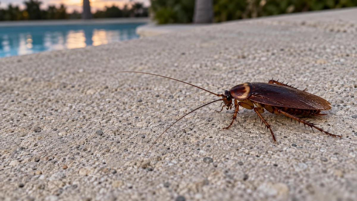 American cockroach, commonly called a palmetto bug in Florida, on a pool deck